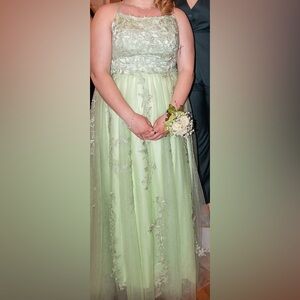 18 women Light Green Tulle floral prom Dress tie back plus mint spaghetti